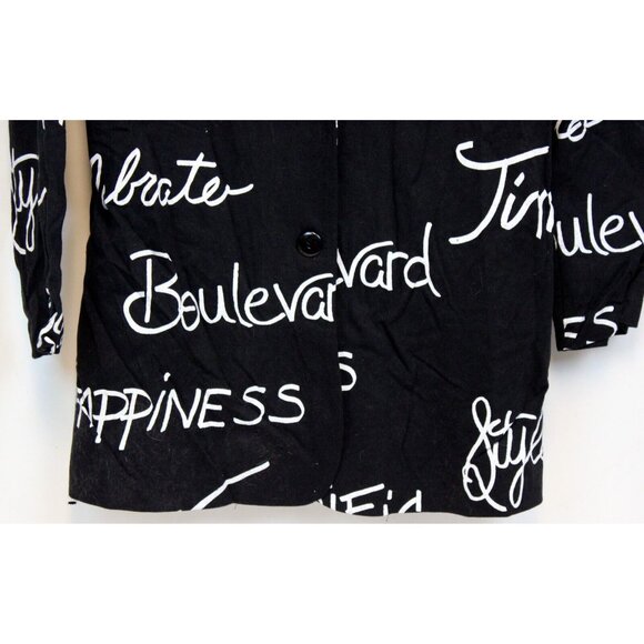 VG 80s Styles to Go Black Long Blazer sz 10 Cursive Word Print Party Whimsical - Picture 4 of 10